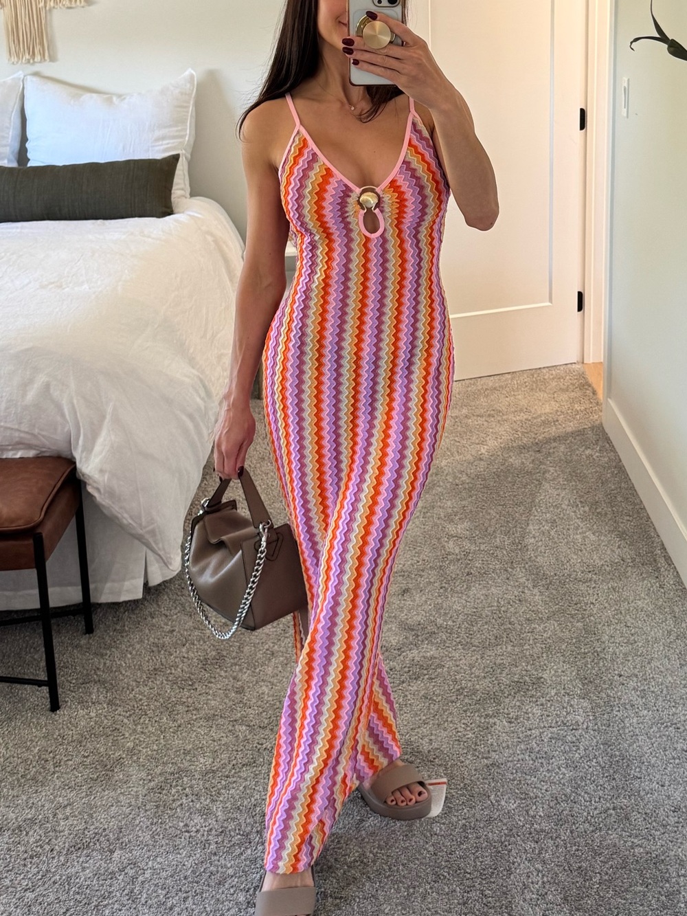Knit Maxi Dress with gold shell detail